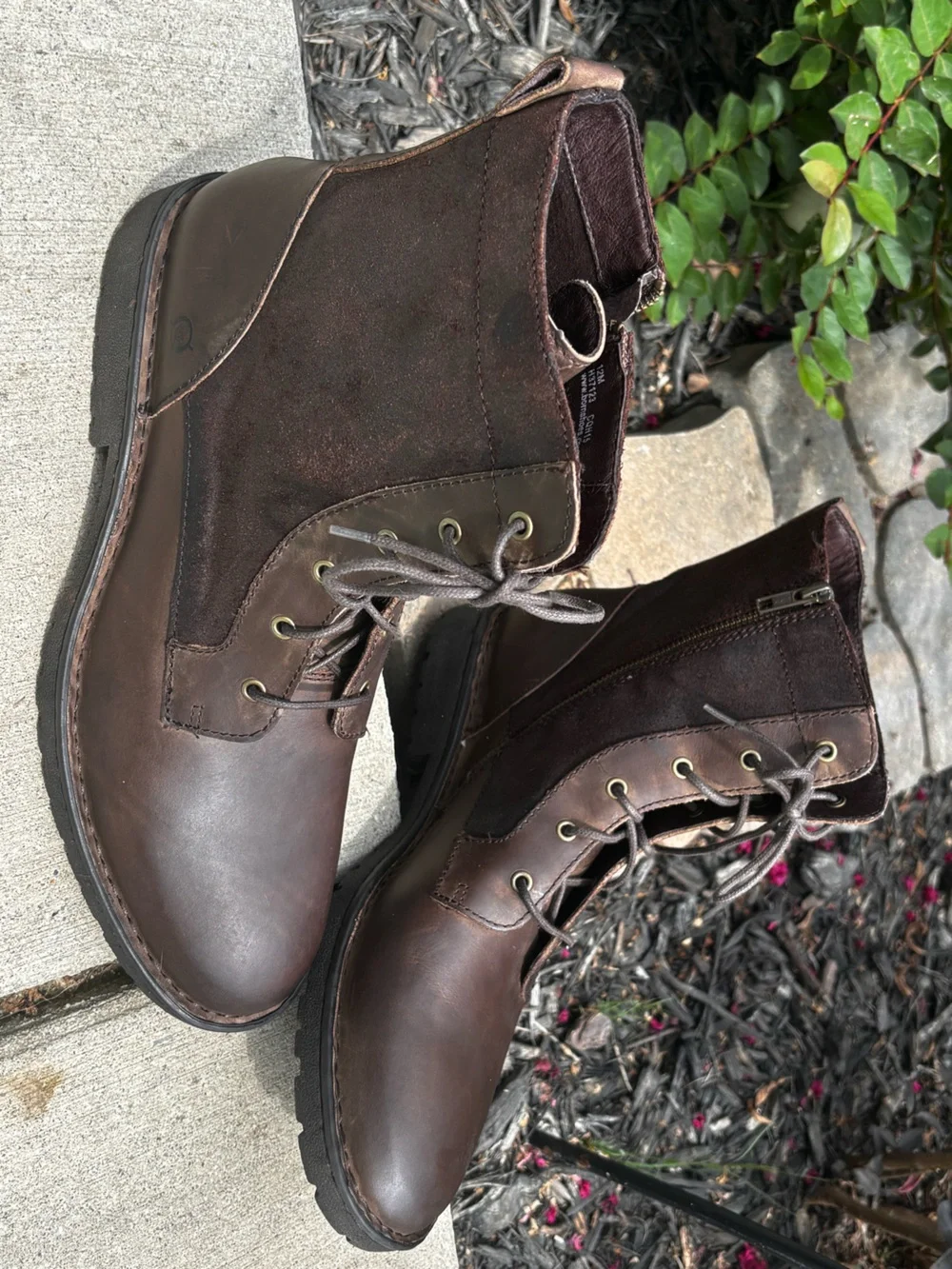 Born Men's Dark Brown genuine Leather Lace-Up Boots with Side Zipper